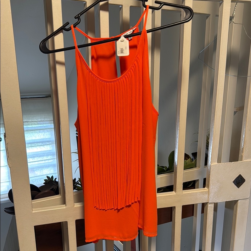 Naked Zebra Orange Pleated Sleeveless Tank Top
